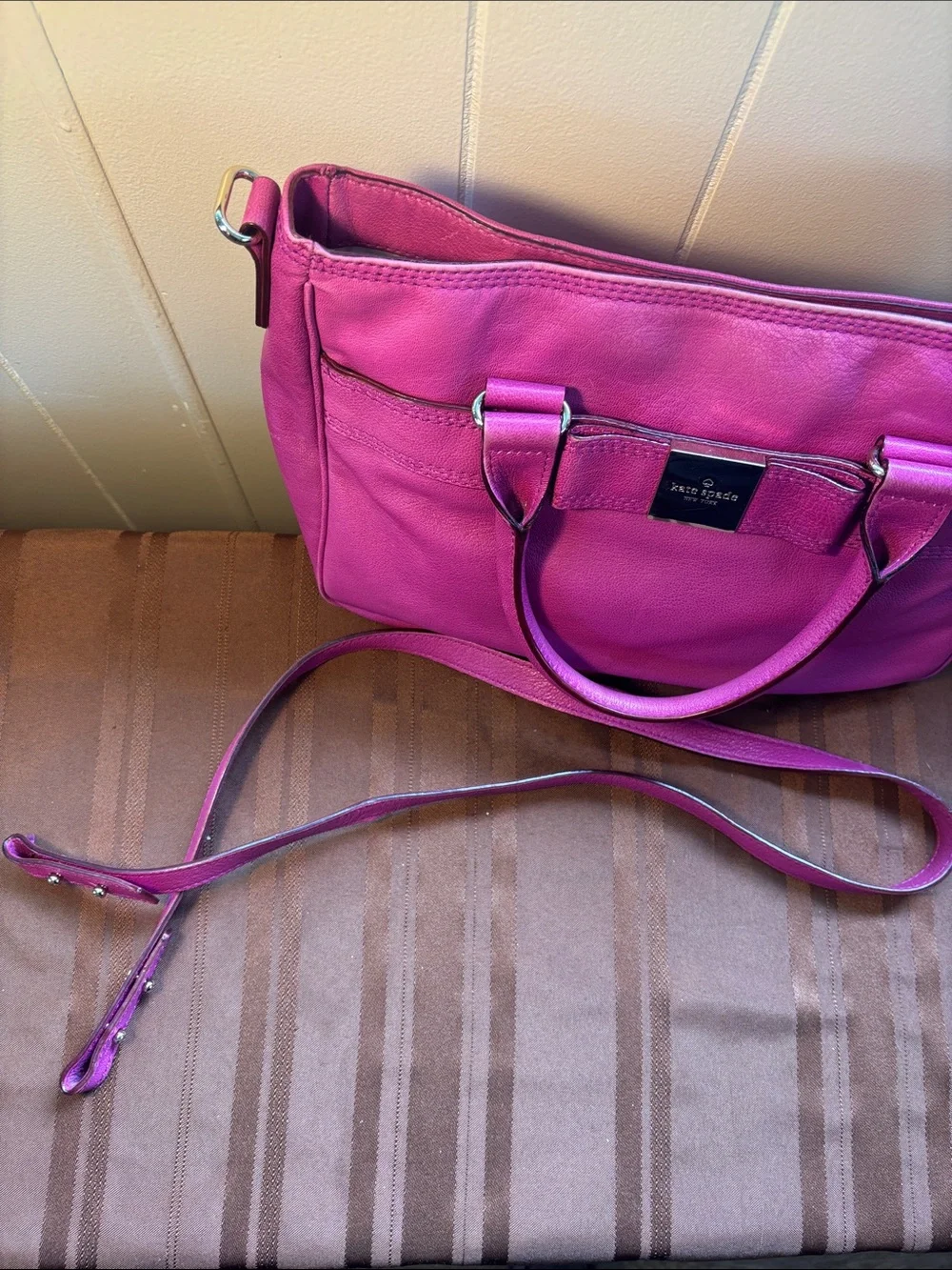 kate spade Vibrant Fuchsia Leather Satchel with Detachable Strap